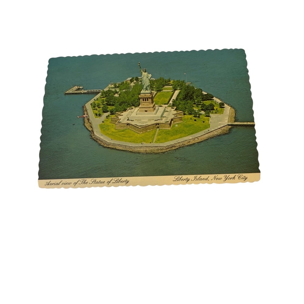 Vintage Statue of Liberty Aerial View Postcard Liberty Island NYC Dexter C-129